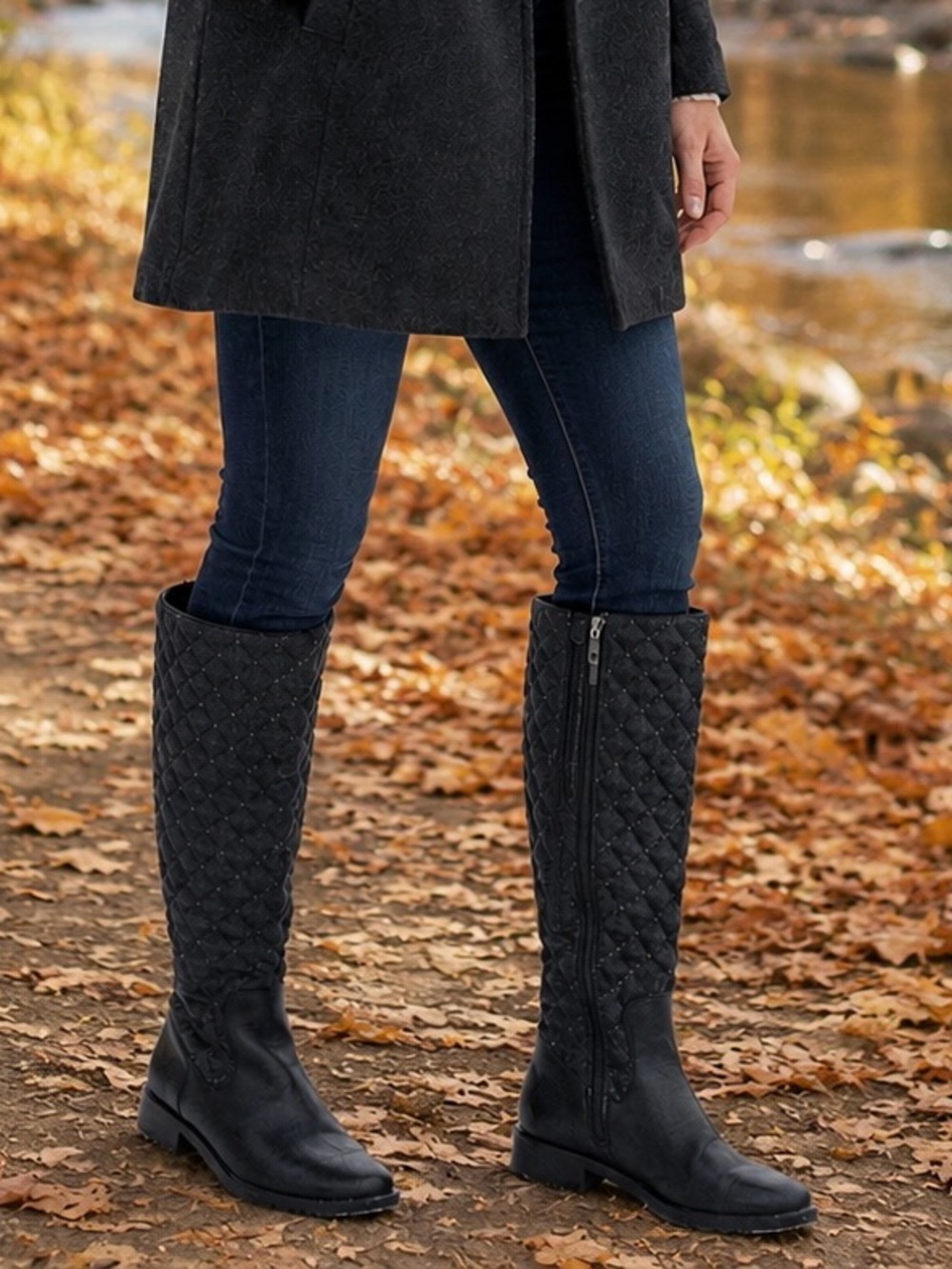 AEROSOLES Quilted At -the-Knee Zipper Boots - Black